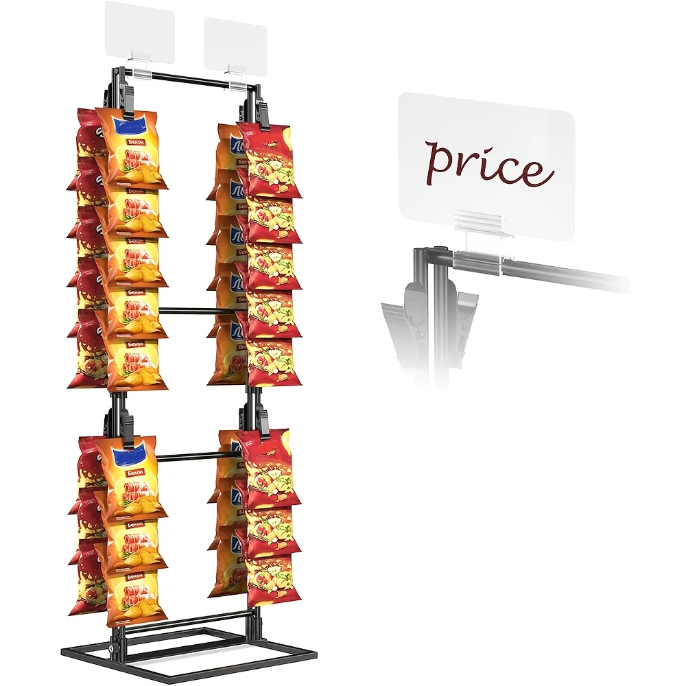 

32-Slot Chip Display Stand, Two-Level Snack Bag Organizer for Countertops, Ideal for Concession Stands, Party Food Display, Retail, And Pantry Use, Black