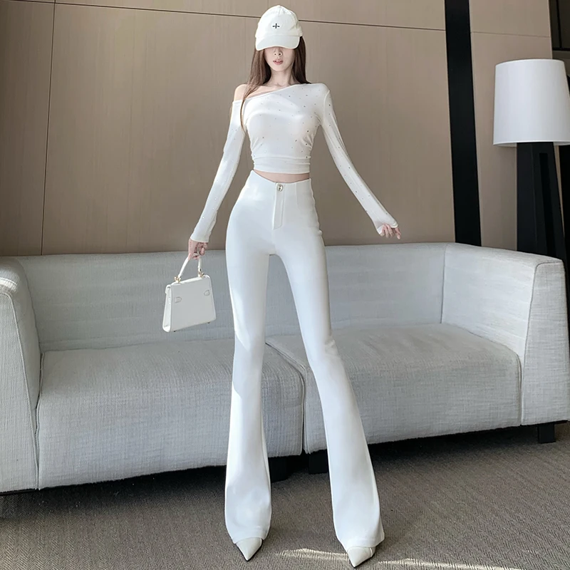 ハイウエストスリムフィット Thiened Fce レディース秋冬フレアパンツカジュアルパンツ弾性スーツ Sle Bell Bot