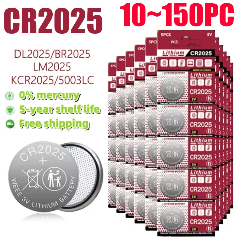 2024 NEW 3V CR2025 Lithium Button Battery DL2025 BR2025 5003LC LM2025 CR 2025 Coin Cell Watch Batteries for Toys Clock Compute