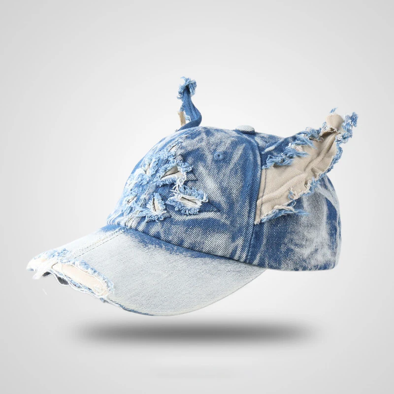 Denim Baseball hat Women's Fashion Retro Casual Solid Color Baseball Cap Ripped Washed Denim Cap