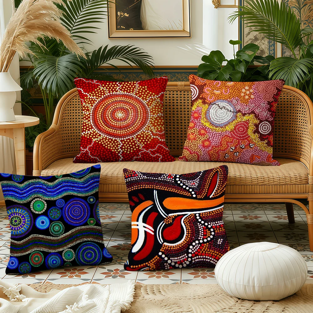 cushion cover Plush Fabric Soft Double Sided A-Aboriginal Print Art Sofa Cushion Cover Throw Pillow Creative A-Australian Covers