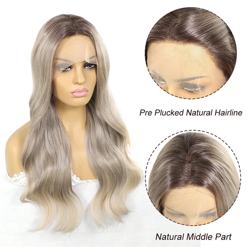 

Highlight Lace Front Human Hair Wig Ombre White Blonde Natural Wave HD Transparent Lace Brazilian Remy Ash Root 13x4 Lace Wigs