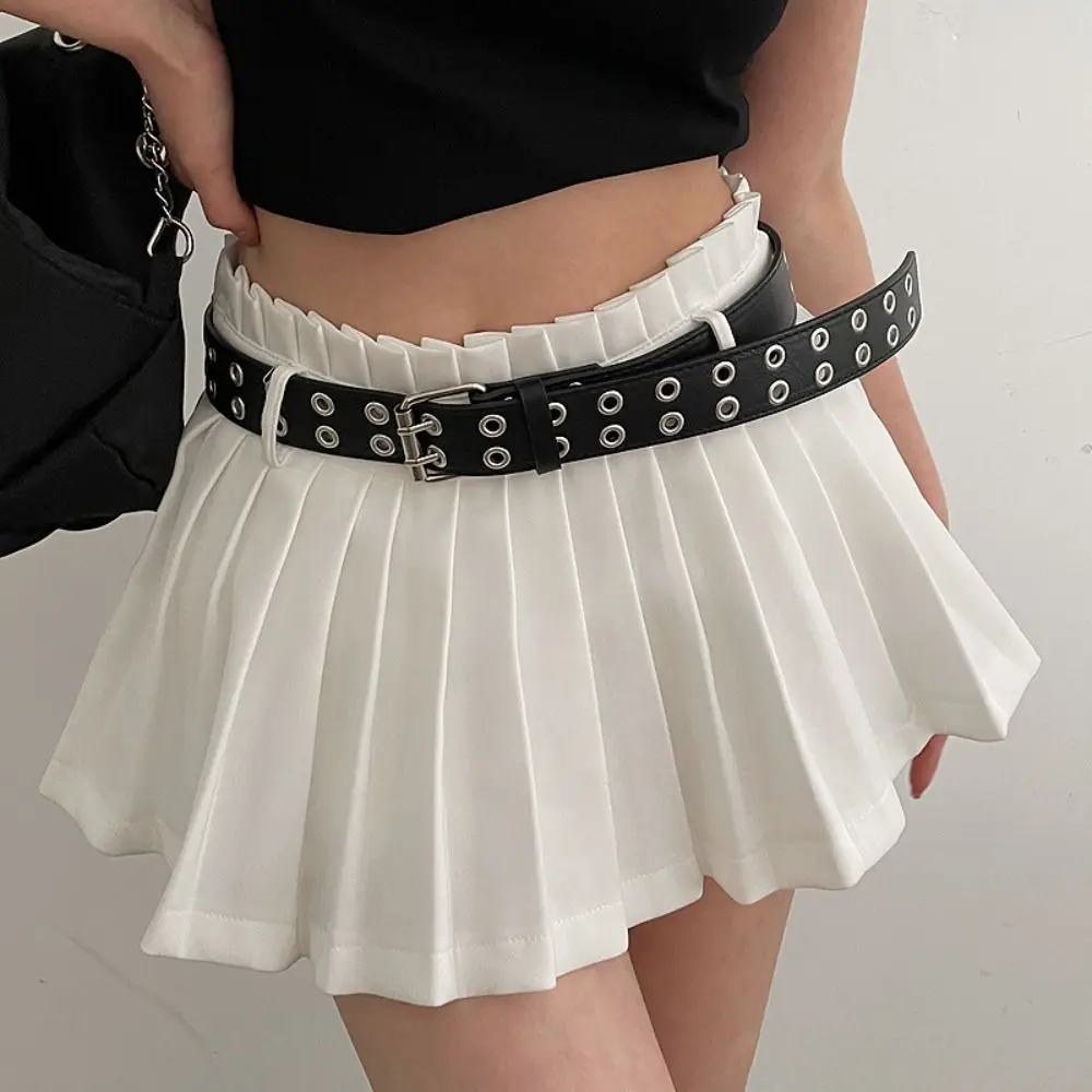 

Wide PU Leather Waist Belt Double Grommet Hole Metal Buckle Punk Waistband Dress Decor Korean Style Trouser Decoration