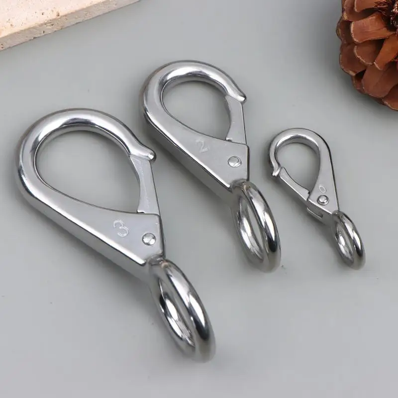 High qualityStainless Steel 304 Spring Snap Hook Heavy Duty Carabiner Fixed Eye Clip Safe Lock for Mountaineering