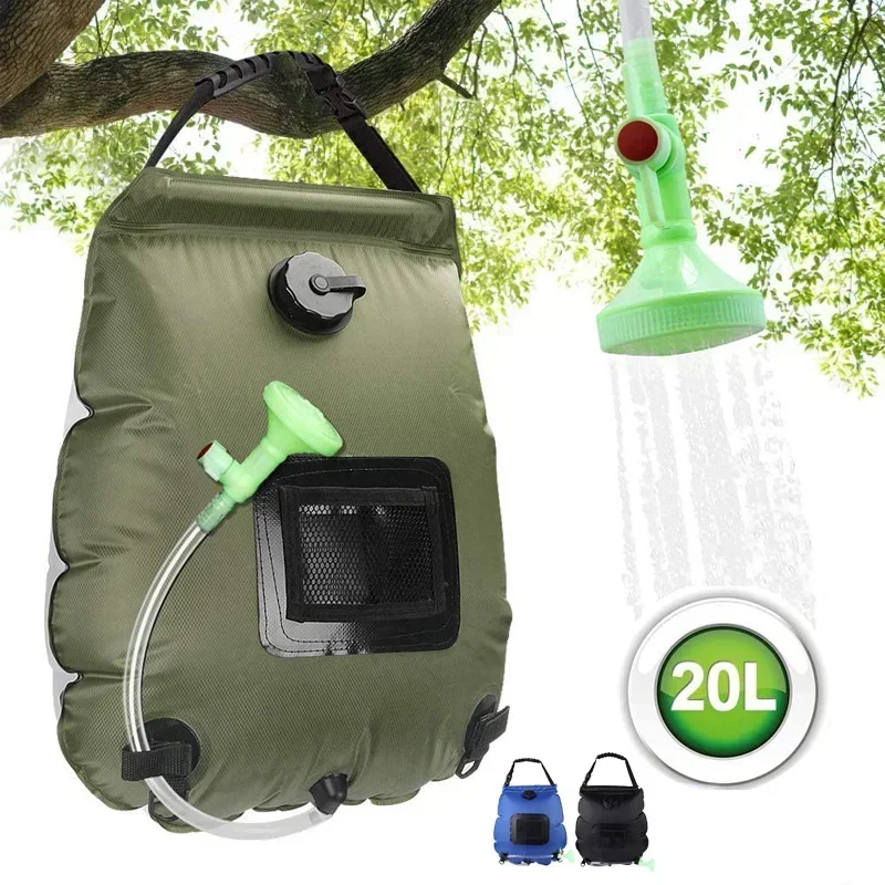 

20L outdoor camping hiking solar shower bag sports equipment water bag heated camping shower mountaineering water bag hose switc