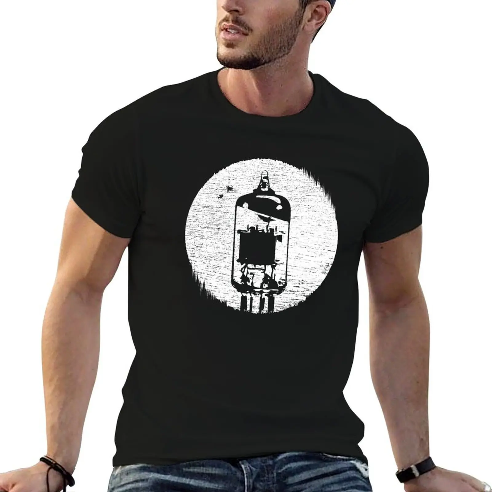 Distressed Effect Retro Vacuum Tube T-Shirt animal prinfor boys aesthetic clothes clothes for men