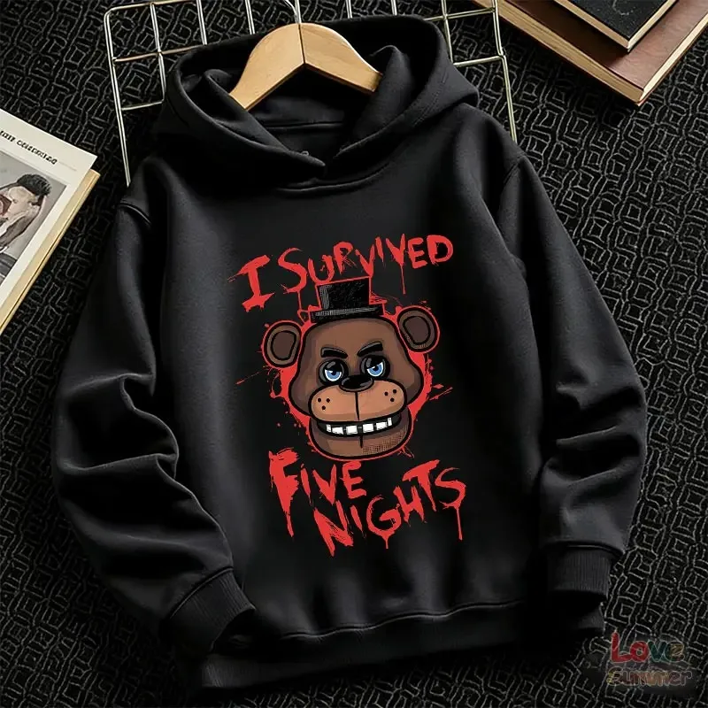 FNAF Freddy Bear Grafik-Kapuzenpullover – Gruseliges Blutstropfen-Design mit Zylinderhut, perfektes Geschenk für Gamer und Halloween – Detail 2