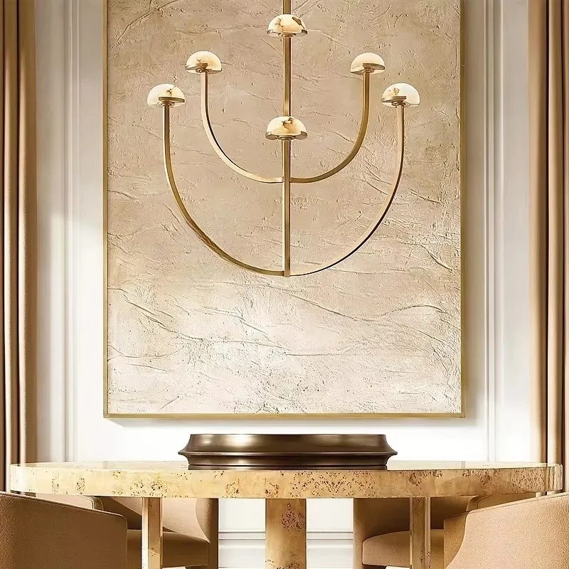 Spanish Natural Marble Villa Living Room Branch Shaped Chandelier Simple Decoration Retro All Copper Balcony Bedroom LED Light