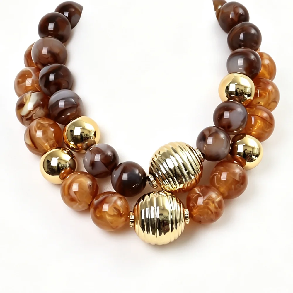 Vintage Large Acrylic Round Beads Choker Necklace Exaggerated Big Geometric Ball Beaded Collar Necklaces Statement Jewelry Gifts