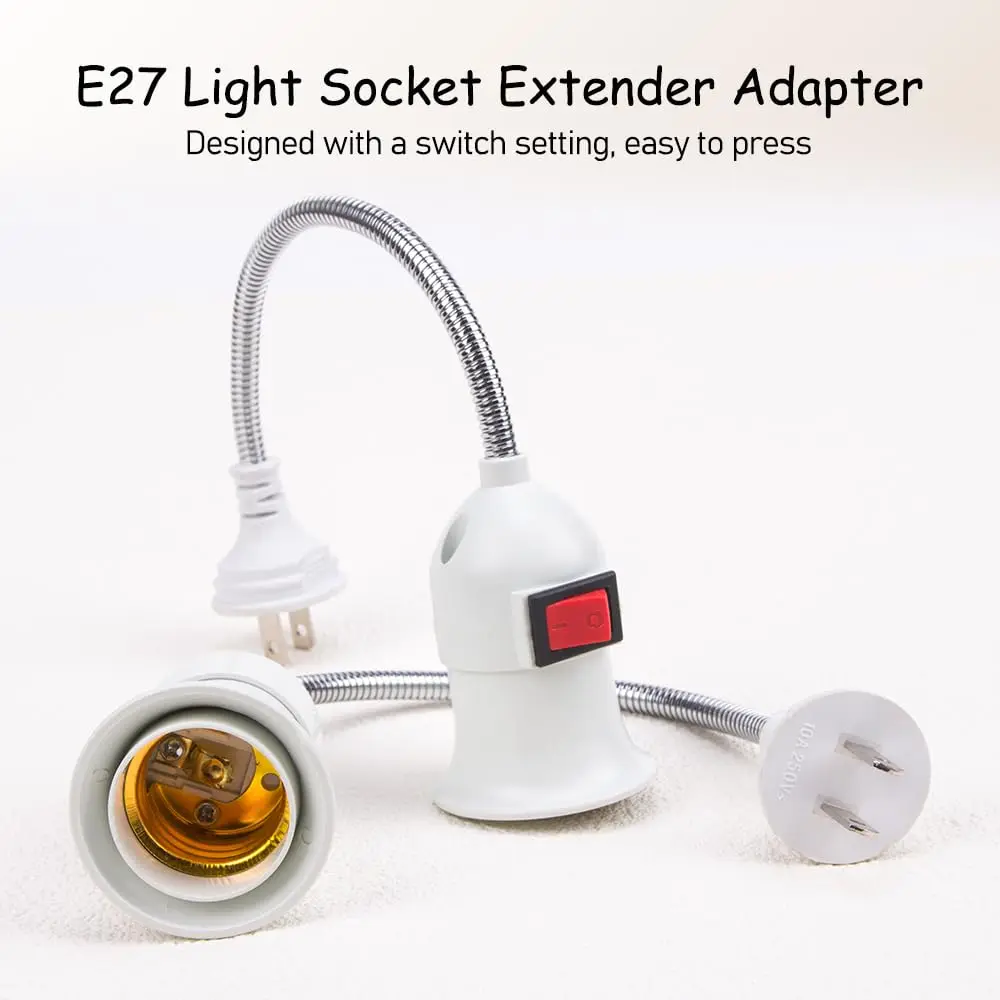 JOYINLED EU US E27 Socket Adapter with On/Off Switch Light Lamp Bulb 360 Degrees Flexible Wire Night Light Grow Lights Desk Lamp
