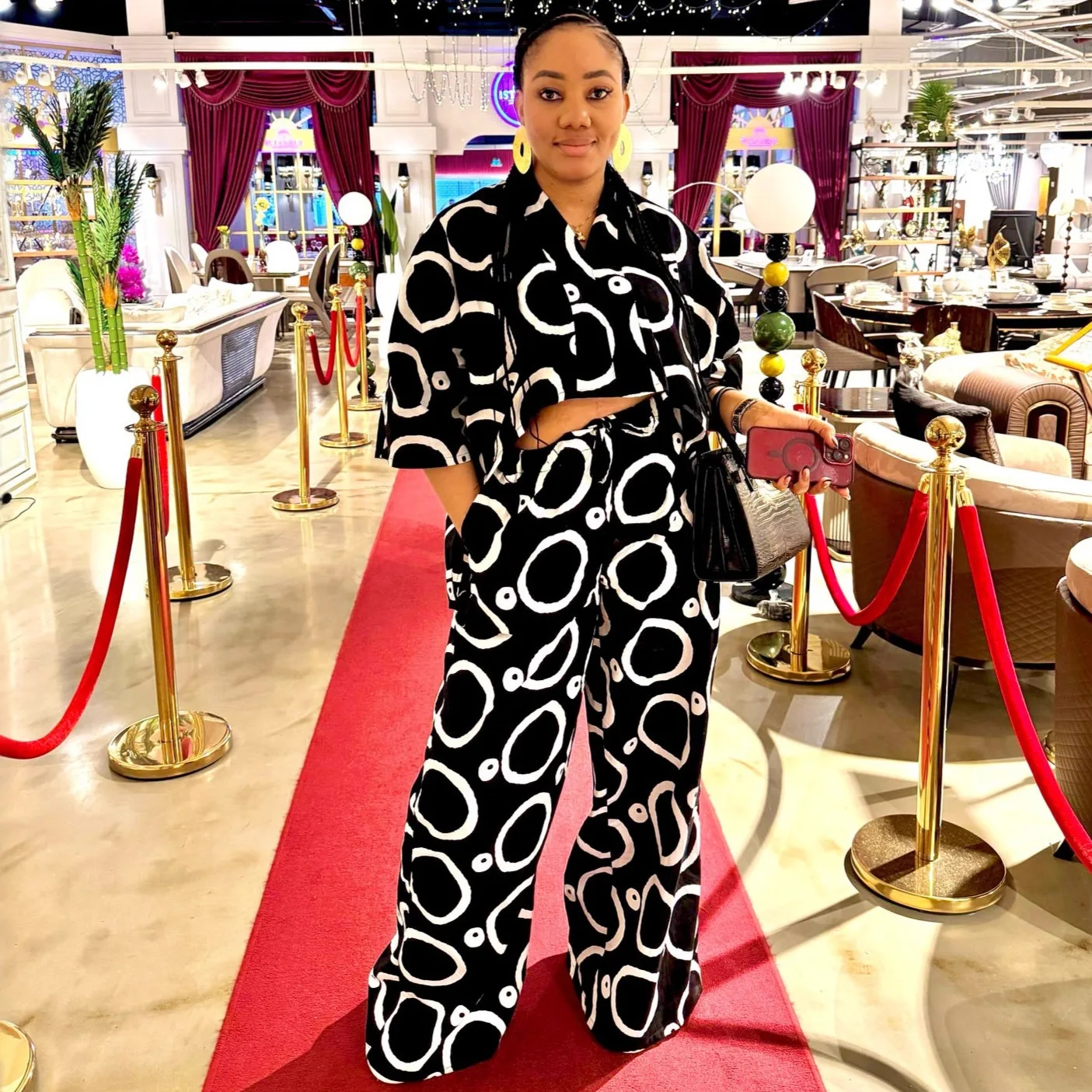 

Pant Set Women Two Piece Sets Turn Down Collar Matching Sets Print Tops Wide Leg Long Pants High Waist Y2k Streetwear Casual