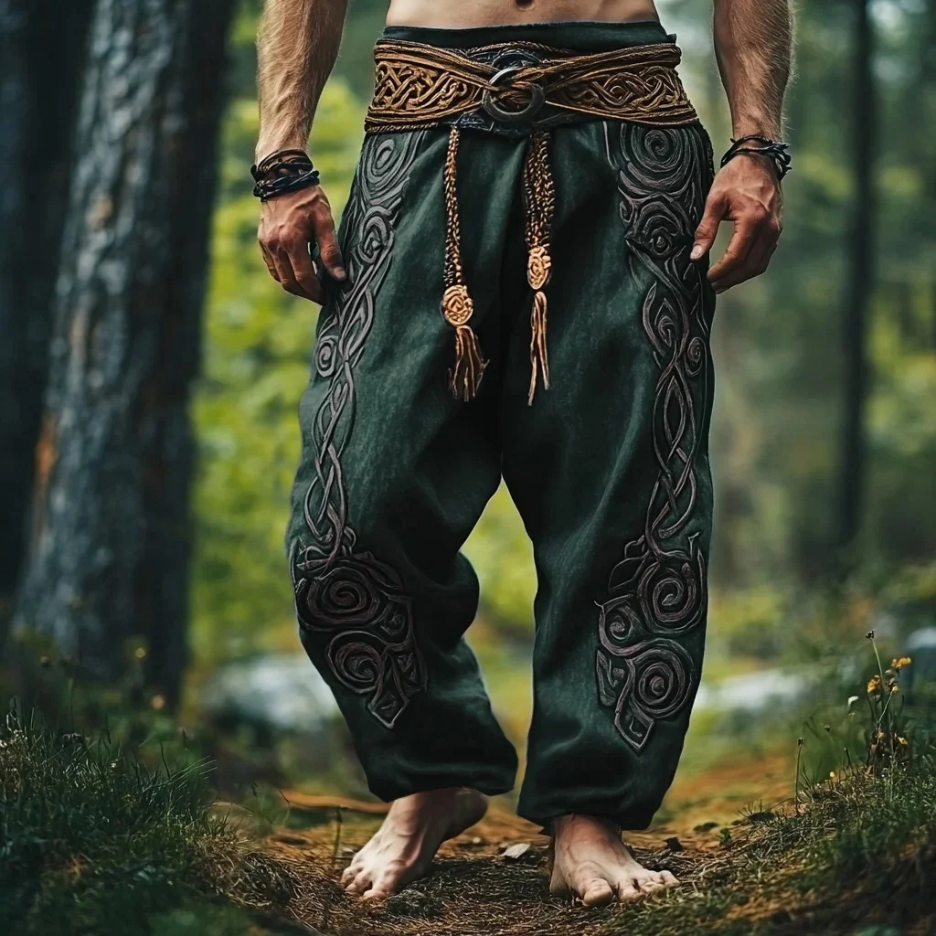Men's Viking retro Nordic Tree of Life Celtic knot 3D printed autumn casual straight leg pants summer beach pants