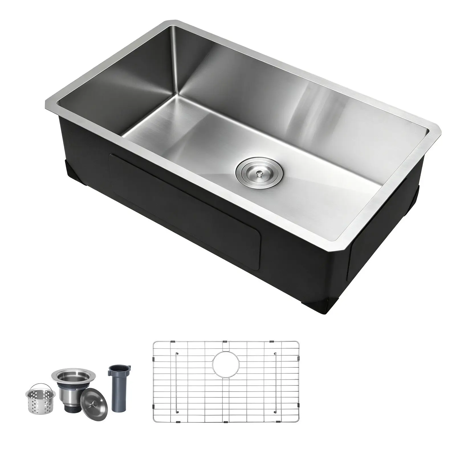 30-inch Kitchen Undermount Single Bowl Sinks, Stainless Steel Drop-In Farmhouse Basin with Accessories, Household Dishwasher Sinks for RV, Prep Kitchen, Laundry Room, Bar