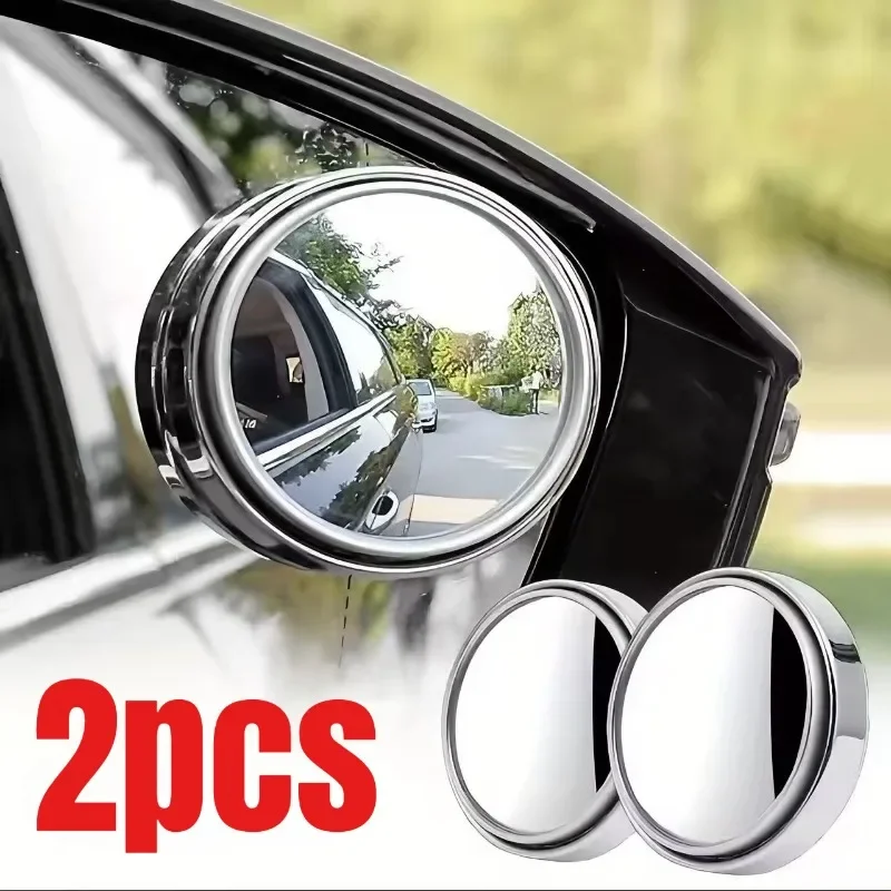 2Pcs Round Frame Convex Blind Spot Mirror Safety Driving Wide-angle 360 Degree Adjustable Clear Rearview Mirror Car Accessories