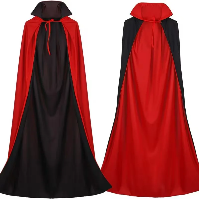1pc Halloween Cloak Adult Costume Performance Cos Props Red Black Double Sided Double Layer Grim Reaper Cape