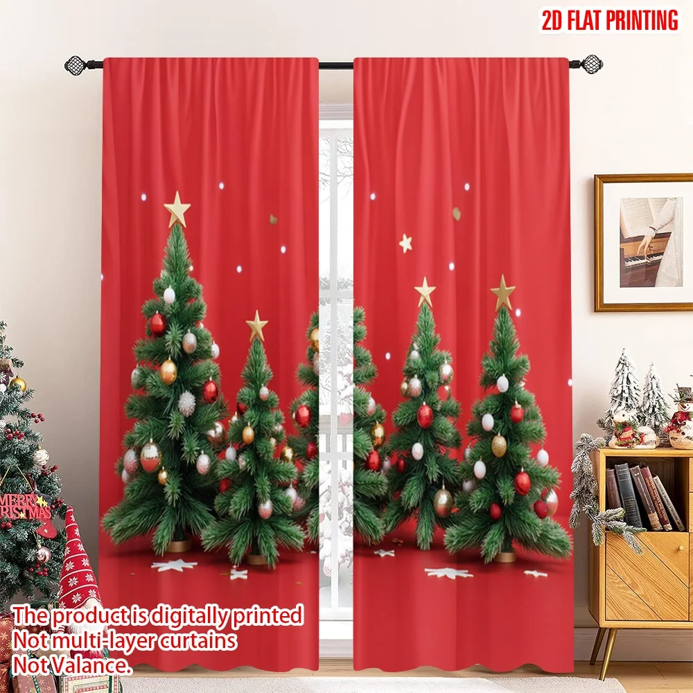 

2pcs 2D flat printing Merry Christmas Curtain Christmas Trees Festive Decorations Fabric Without Electricity Party & Holiday