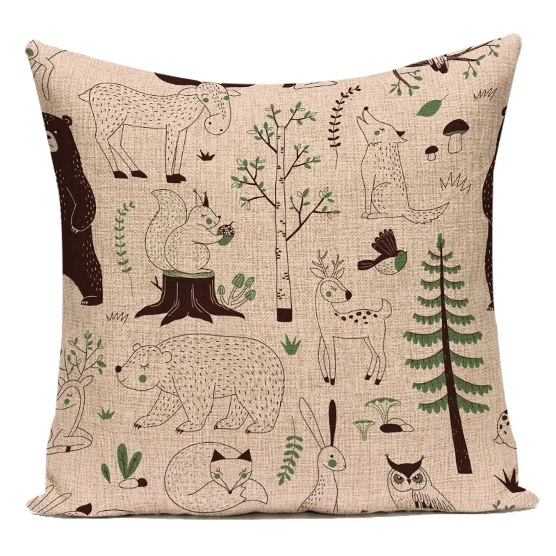 

Polyester Decorative Throw Pillows Case Pillow Cushion Cover Plant Trees Cartoon Lovely Animals Pillowcase for Car Sofa Chair