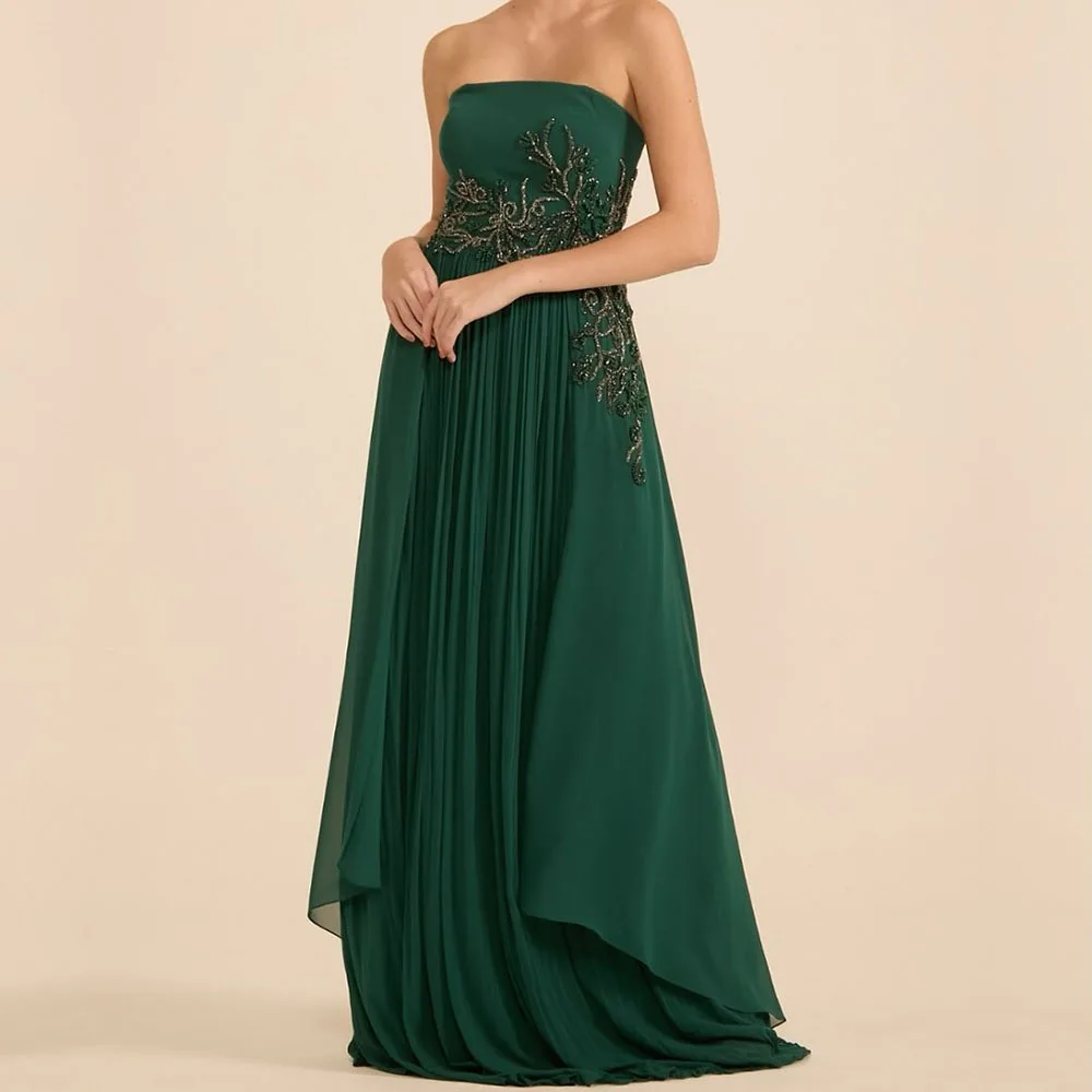 

Customized A-Line Prom Dresses Floor-Length Strapless Sleeveless Evening Gown Fashion Sequined Simple Draped Backless Party Gown