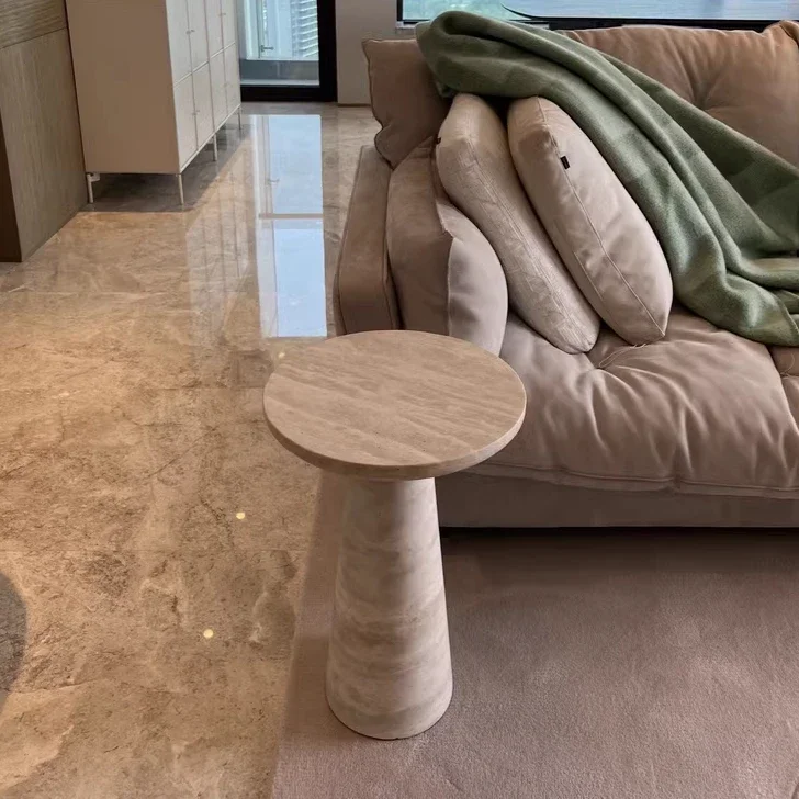 Modern Minimalist Travertine Marble Side Table Small Round Side Table For Living Room