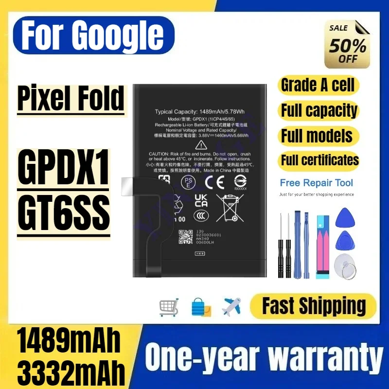 GPDX1/GT6SS for Google Pixel Folding  Phone Battery High Quality High Capacity Replacement Bateria Grade A Cell with Tools