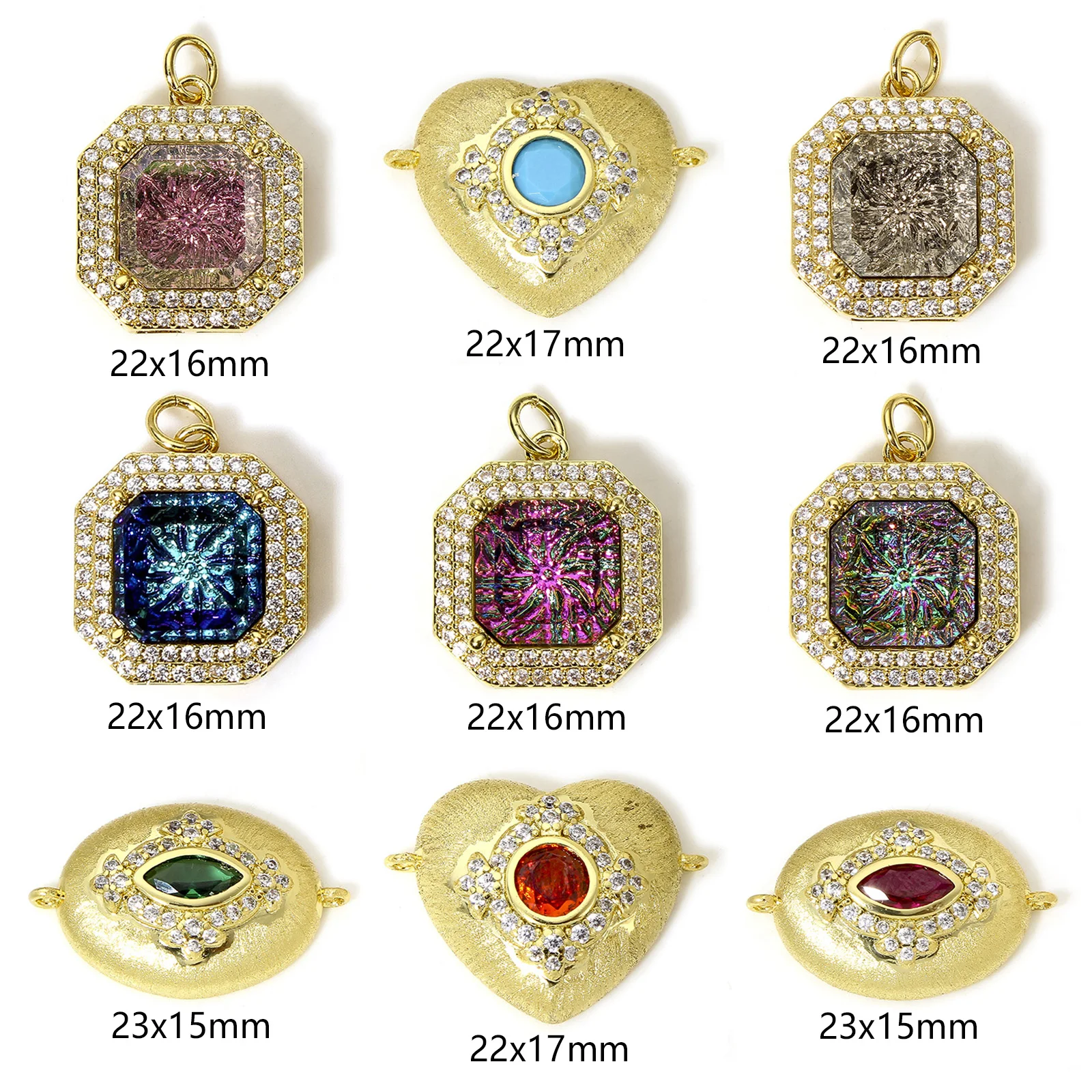 1pc Brass Charms Gold Color Geometric Square Multicolor Micro Pave Cubic Zirconia Pendant DIY Women Necklace Jewelry Findings