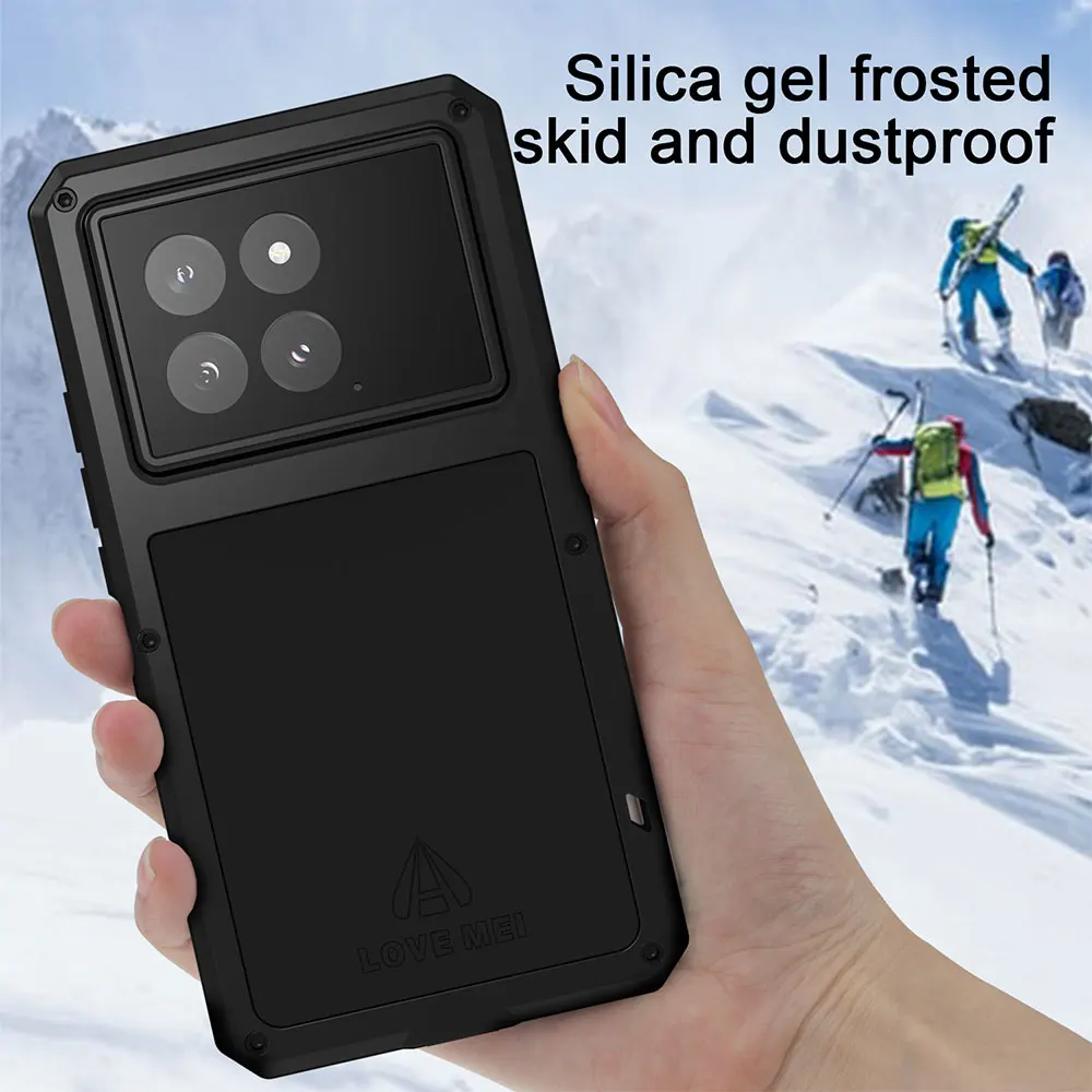 LOVE MEI Full Body For Xiaomi 14 Pro Case Xiaomi14 Mi Metal Armor Cover Shockproof Silicone Shell Built-in Screen Protector