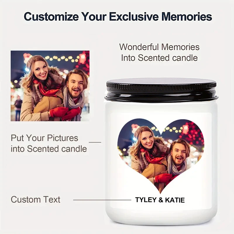 

7oz（200g） Personalized candles, customizable photos and text, suitable for Valentine's Day, Mother's Day, Christmas gifts
