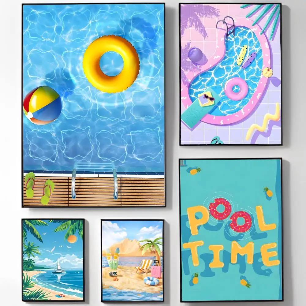 Refreshing Stylish S-Summer Swimming Pool Style Poster High-definition Art Sticker Self Adhesive Waterproof Home Decoration