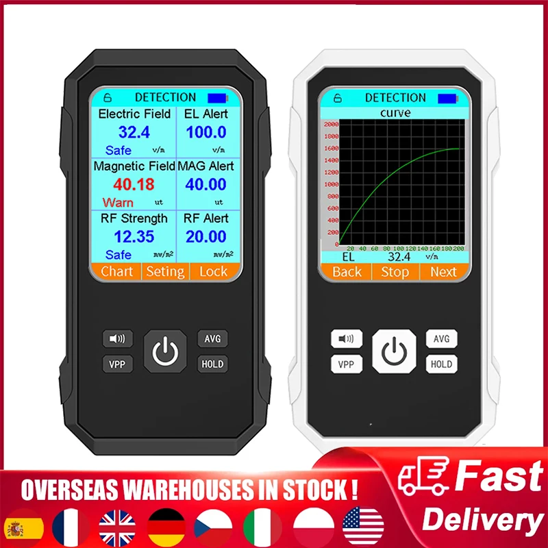 Digital Electromagnetic Radiation Detector Sensor LCD Indicator Data Lock EMF Meter Electric Magnetic Field Frequency Tester