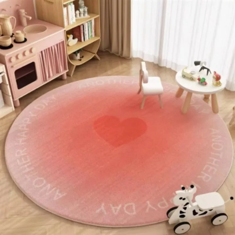 Valentine\'s Day Home Decoration Carpet Gradient Color Round Living Room Carpets Love Pattern Girl Bedroom Rug Plush Soft Rugs IG
