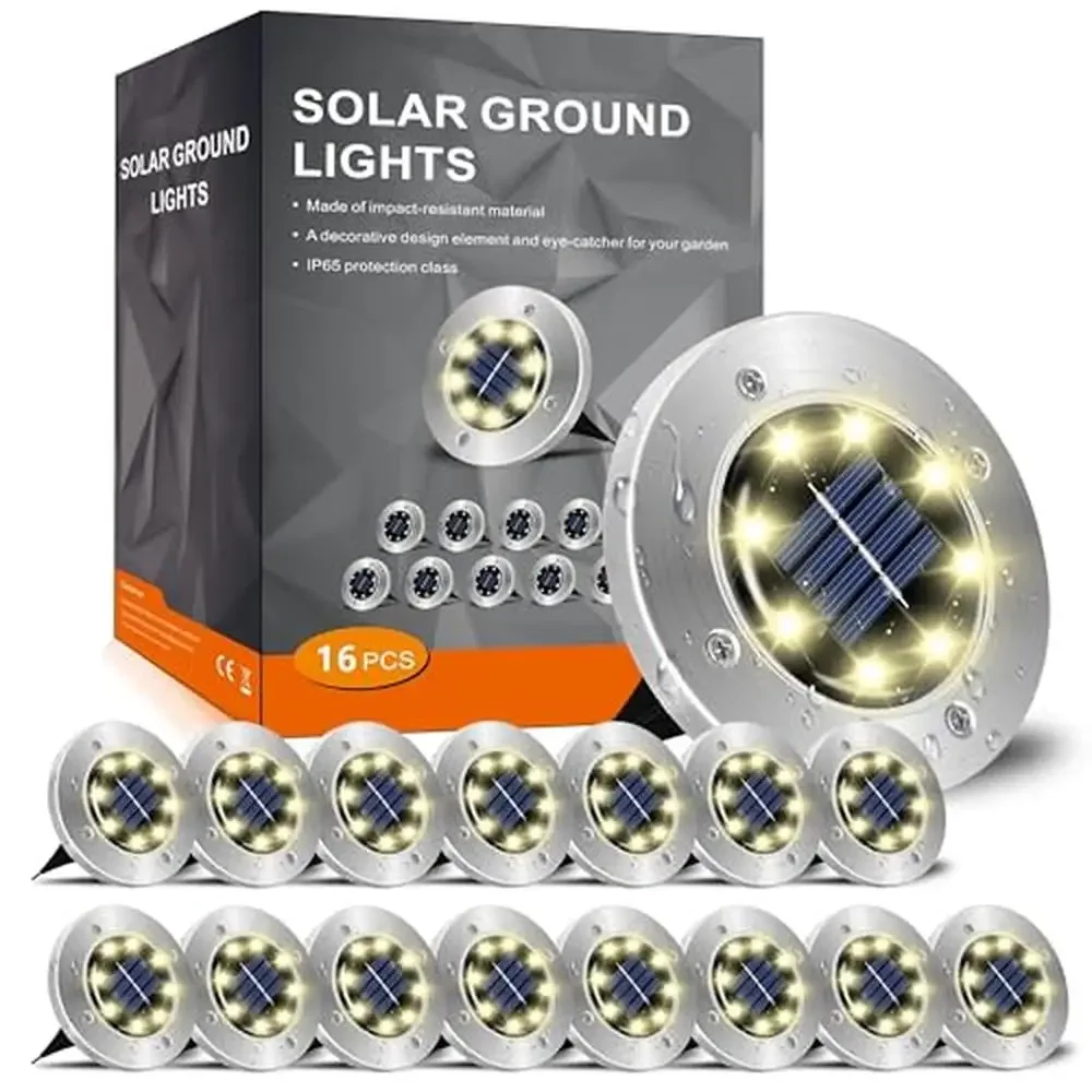 Outdoor Solar Garden Lights Landscape Lighting 16 Pack Waterproof LED Solar Pathway Yard Deck Lamp Wireless Stainless Steel