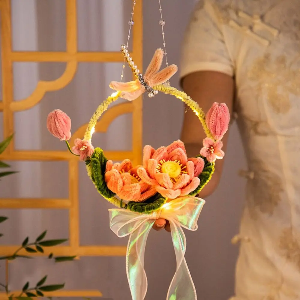 DIY Material Bag Bell Flower Lantern Handmade Chinese Style Lotus Lamp Twist Stick Glowing Intangible Cultural