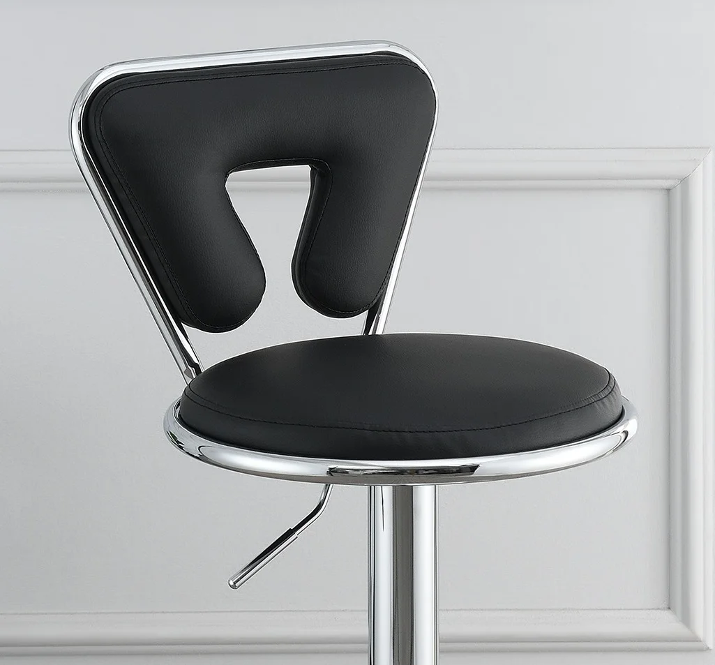 @#Adjustable Bar Stool Gas Lift Chair  Faux Leather Chrome Base Metal Frame Modern Stylish Chairs