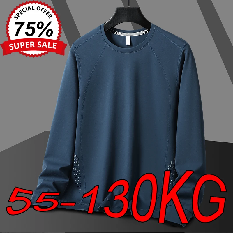 Men's Knitted Sweatshirts 7XL Plus Size Autumn Round Neck Loose Skin-friendly Soft Tops Big Size Sports Long-sleeved T-shirts