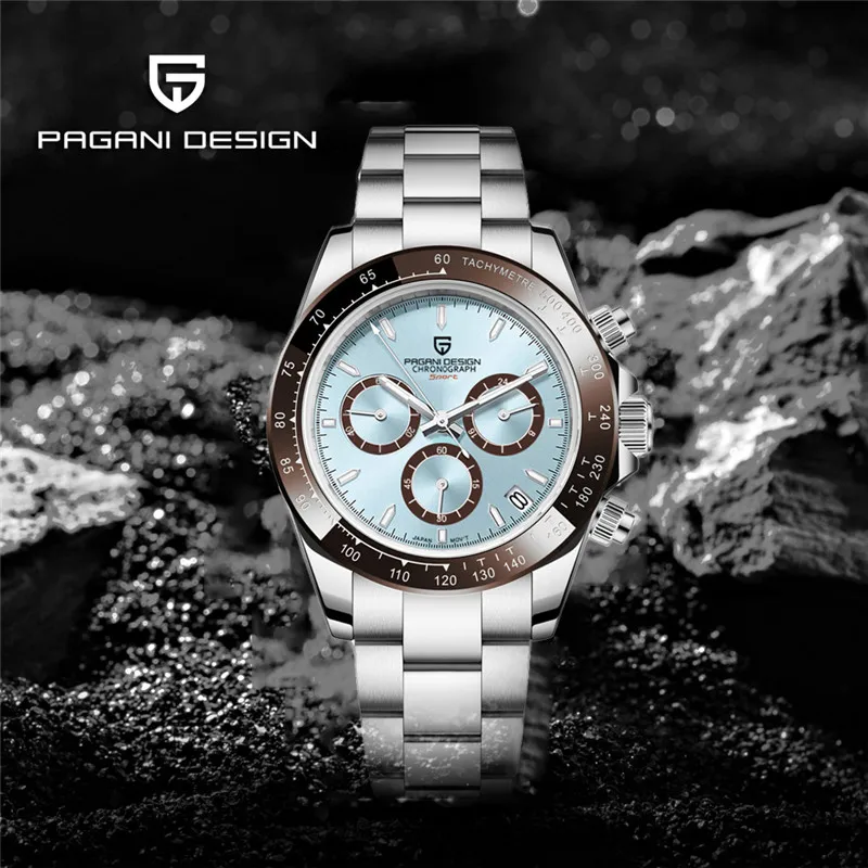 PAGANI DESIGN 1644 New Quartz Sport Chronograph Waterproof AR Sapphire Mirror Watch For Men TMI VK63 Dive All Steel Wristwatch