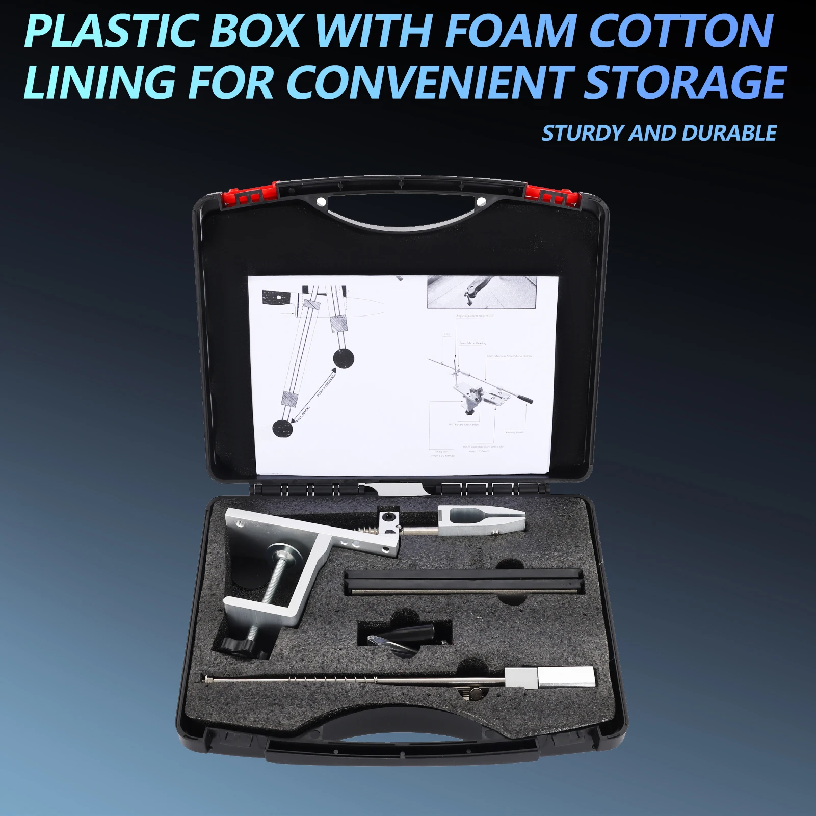 Professional Angle Sharpener with 360° Rotating Head & Quick-Fix G-Clamp | Plastic Case Set Includes 4 Diamond Stones | Precisio