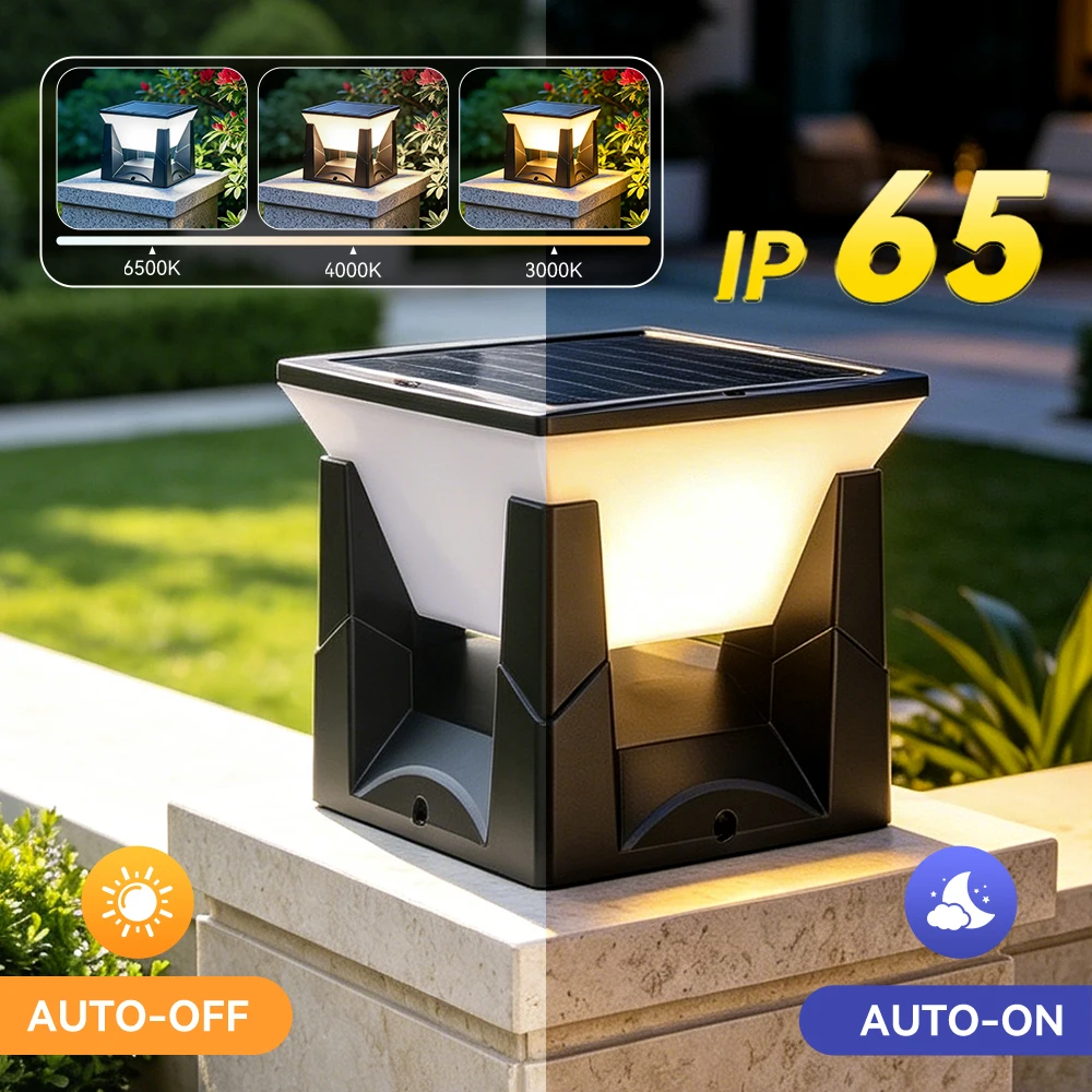 Waterproof LED Solar Pillar Lamp with 3 Colors for Garden Yard Outdoor Solar Landscape Light Fence Automatic Easy Installation