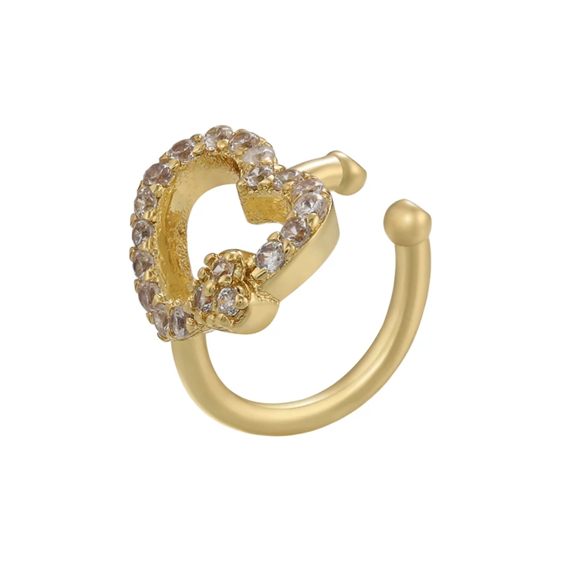 ZHUKOU gold color CZ Crystal Ear Cuff heart  Shape Ear Clips No Pierced earrings for women party Jewelry Wholesale VE578