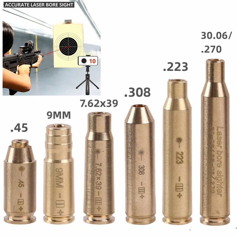 

Tactical Red Laser Bore Sighter Training Bullet Boresighter Caliber 12GA 20GA .223 .308 .338 5.45x39 7.62x39 9x19mm Snap Caps