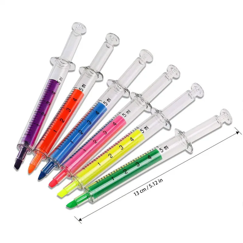 

12Pcs Liquid Novelty Syringe Ballpoint Pen Stationery Cute Syringe highlighter Office Supplies Child Gift