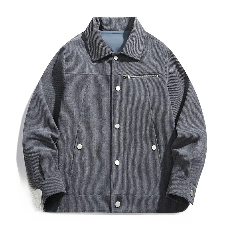 

Японская вельветовая куртка унисекс с воротником-стойкой, однотонная, свободного кроя, для весны и осени, повседневный топ в стиле BF, универсальная уличная одежда