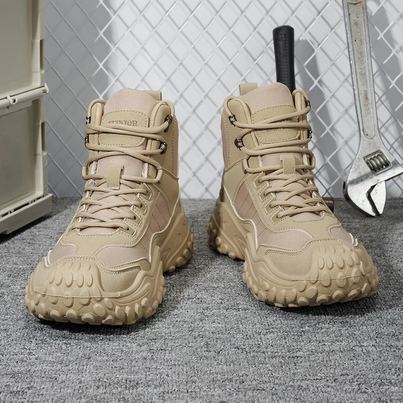 Fashion Men High Top Boots Thick Sole Wear Resistant Comfortable Breathable for Outdoor Adventure Camping Hiking