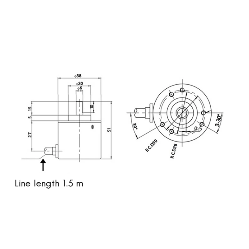 Rotary Incremental Encoder 38S6G5-B-G24N AB 2-Phase Connection 50P/R 5-24V Solid Shaft DC Open Collector NPN Output