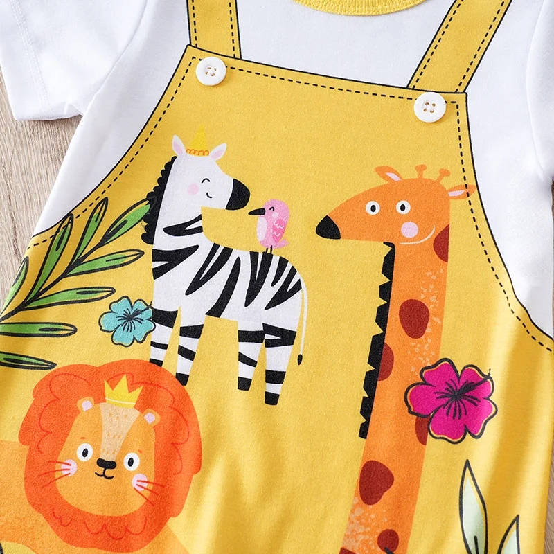 Newborn Baby Clothes yellow Animal print Jumpsuit Summer Short Sleeve Romper 0-12 months Infant Toddler Pajamas One Piece Outfit