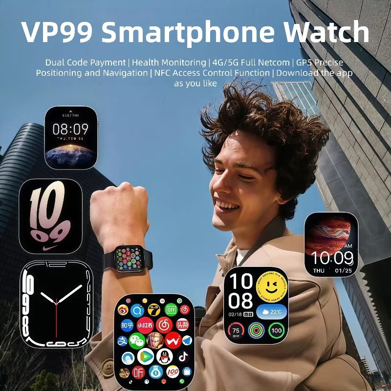 

VP99Smartwatch 4G Amoled screen smartwatch with 180° rotating camera Global Talk GPS WIFI Sim card slotSports Watch
