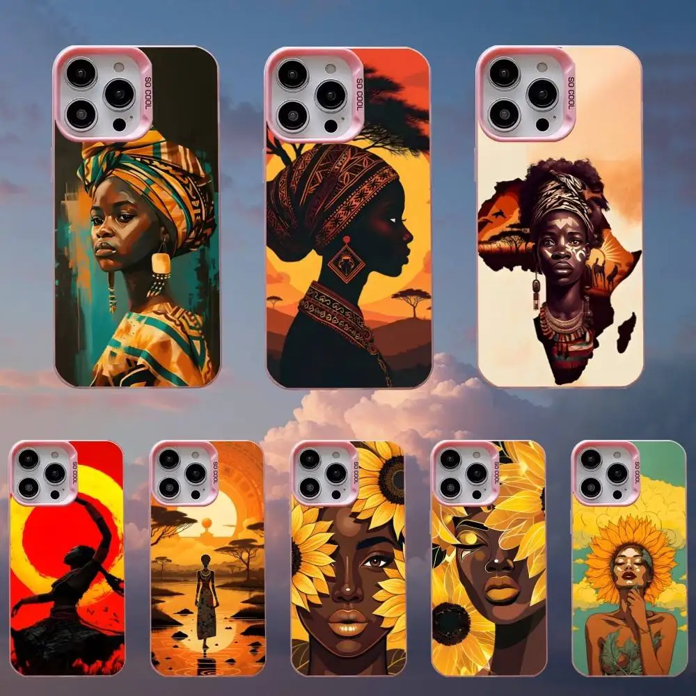 

African Art Phone Case For iPhone 16,15,14,13,12,11,Mini,Pro,SE,MAX,plus,Pink Matte Silicone Cover