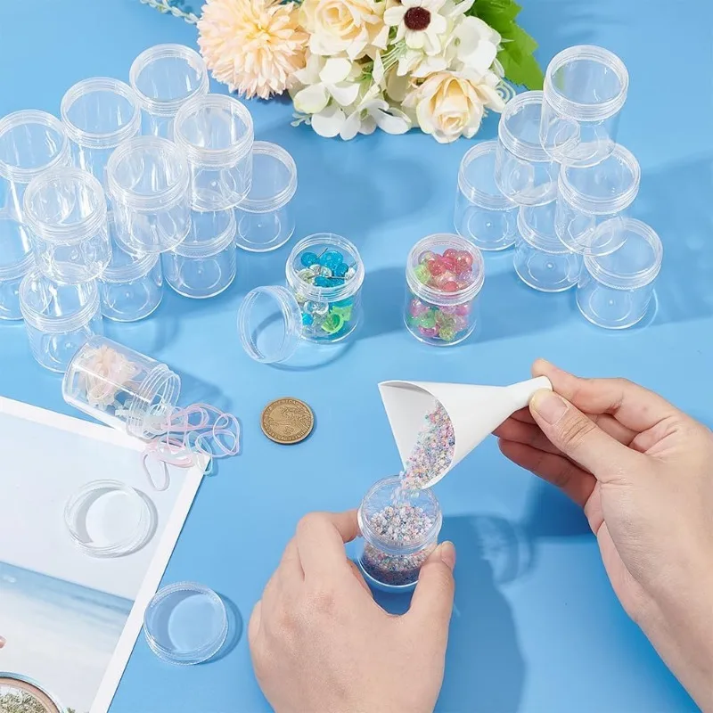 24 Pack 40ml Clear Bead Jar Empty Plastic Storage Container 1.5x2inch with Rounded Screw-Top Lids for Beads Nail Art Glitter