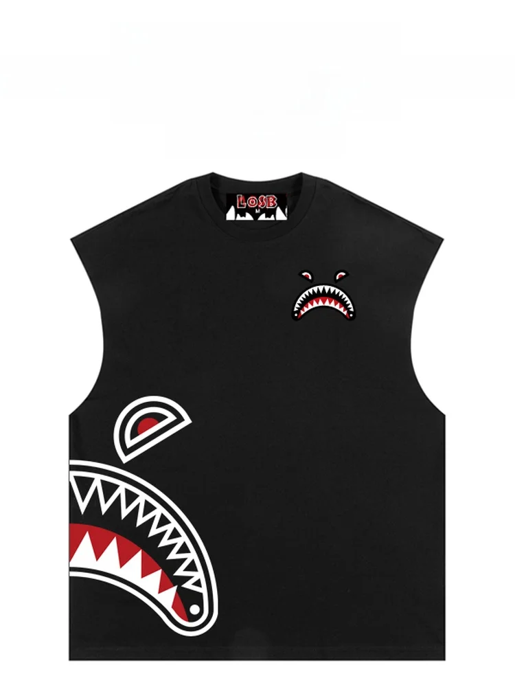 

Мужская футболка-майка Losb из чистого хлопка, свободного кроя, летняя, спортивная, с широкими плечами, открытая спинка, повседневный принт