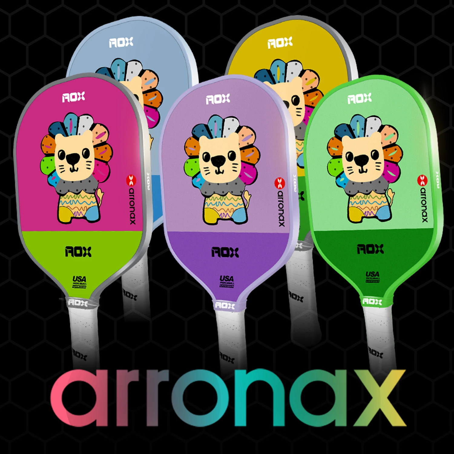 Arronax-paleta de Pickleball de fibra de vidrio para niños, pintura en aerosol de pellets de 13mm, patrón de León, raquetas de prensa en frío, regalo para niños