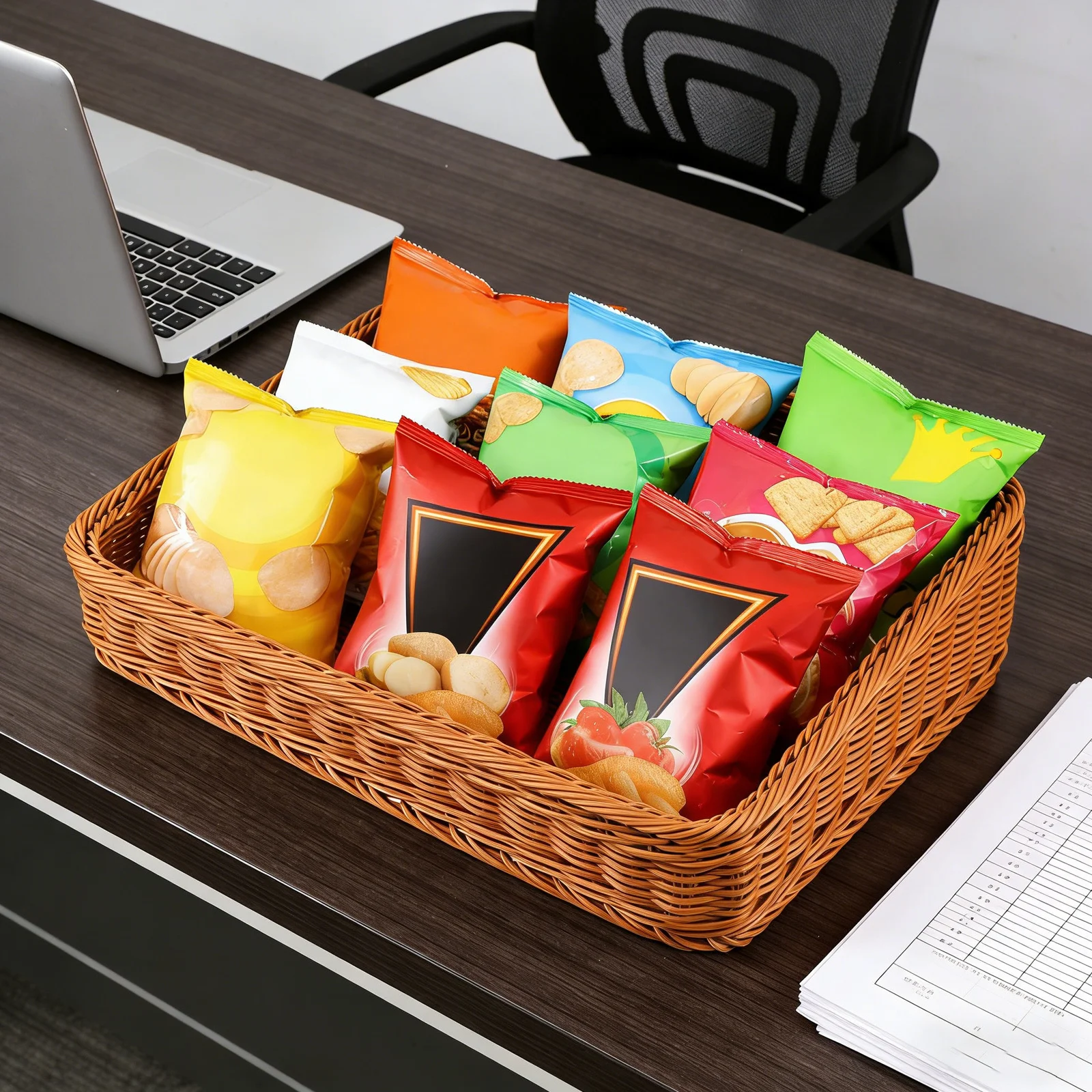 Cesta de Pan de Imitación de Ratán, Cesta de Frutas Rectangular de Mimbre Plástico, 40x30cm, Apertura Inclinada, Organizador de Aperitivos, Bandeja para Servir, Cocina